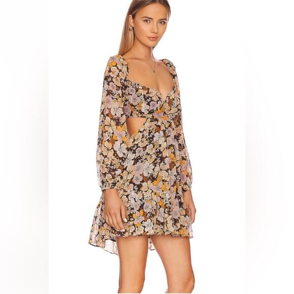 ASTR The Label Teyla Mini Dress in Brown & Yellow Floral NWT- Large - Picture 3 of 10